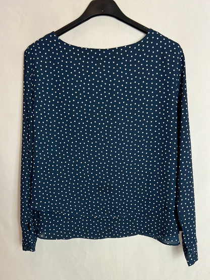 ZARA. Blusa azul con estampado de puntos. T.m