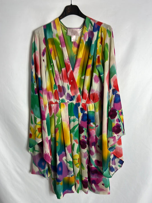 H&M. Vestido corto multicolor detalle manga. T 38