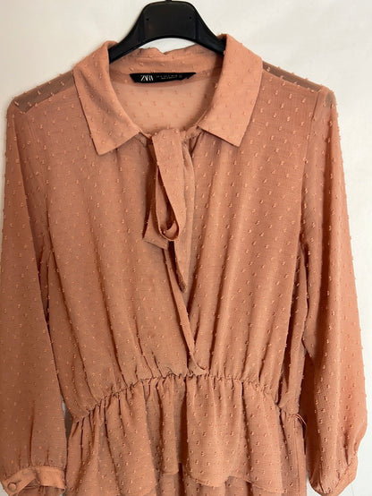 ZARA. Nude plumeti dress. T.S.