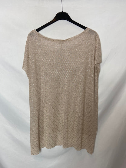 ZARA. Camiseta beige detalle hilos  T. L
