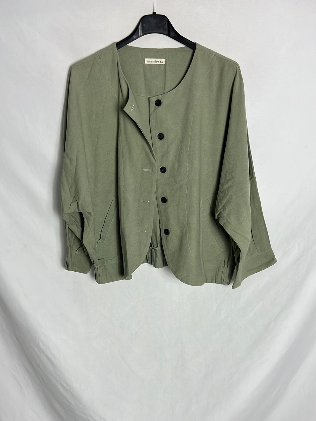 RENATTA&GO. Chaqueta verde fina efecto lino. T M/L