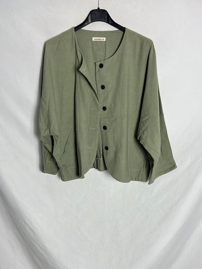 RENATTA&GO. Chaqueta verde fina efecto lino. T M/L