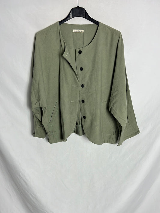 RENATTA&GO. Chaqueta verde fina efecto lino. T M/L
