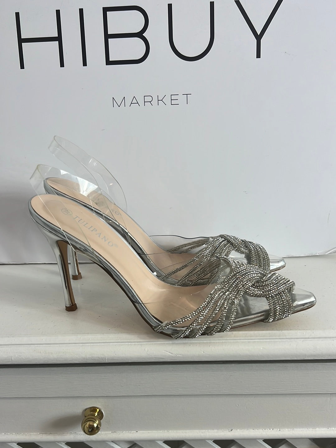 TULIPANO. Sandalia plateada pedrería. T 38