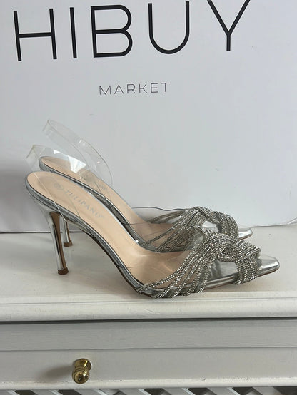 TULIPANO. Sandalia plateada pedrería. T 38