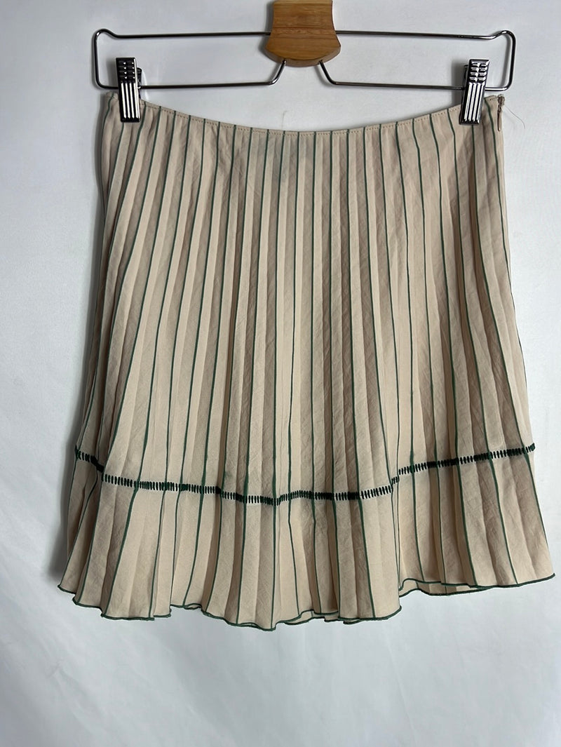 LEFULL. Falda plisada beige rayas verdes. T 38
