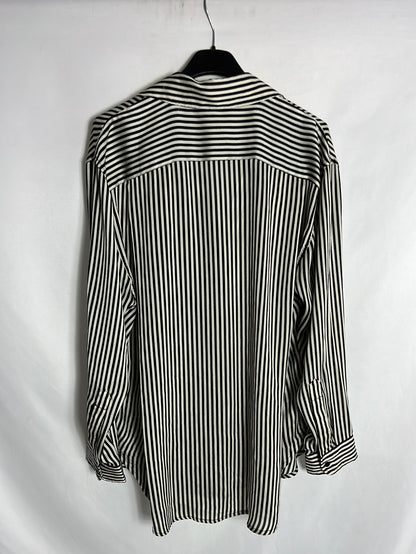 MANGO. Blusa fluida rayas beige y negra. T S