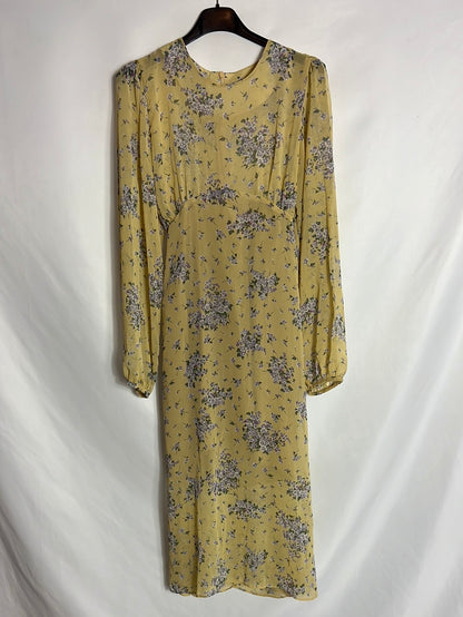 LUCY&BENFICA. Vestido midi gasa amarillo estampado. T S