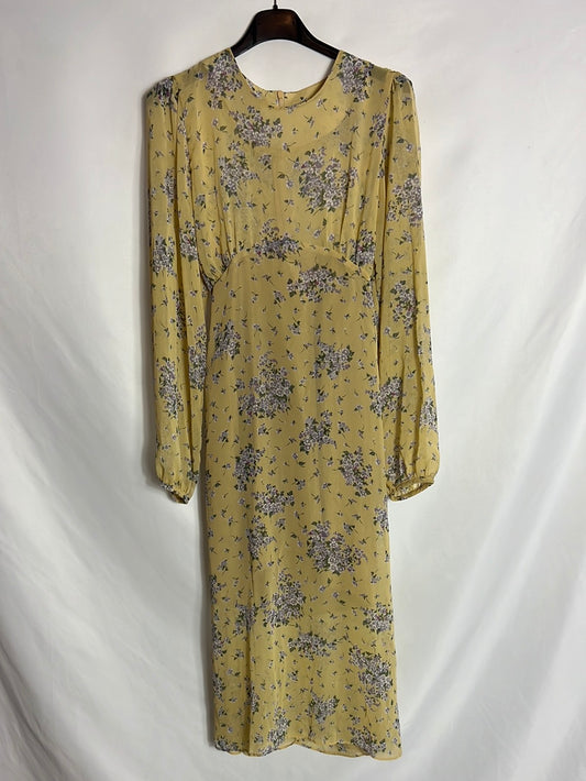 LUCY&BENFICA. Vestido midi gasa amarillo estampado. T S
