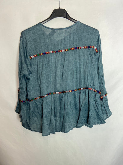 ZARA. Sobrecamisa lazada borlas. T.M