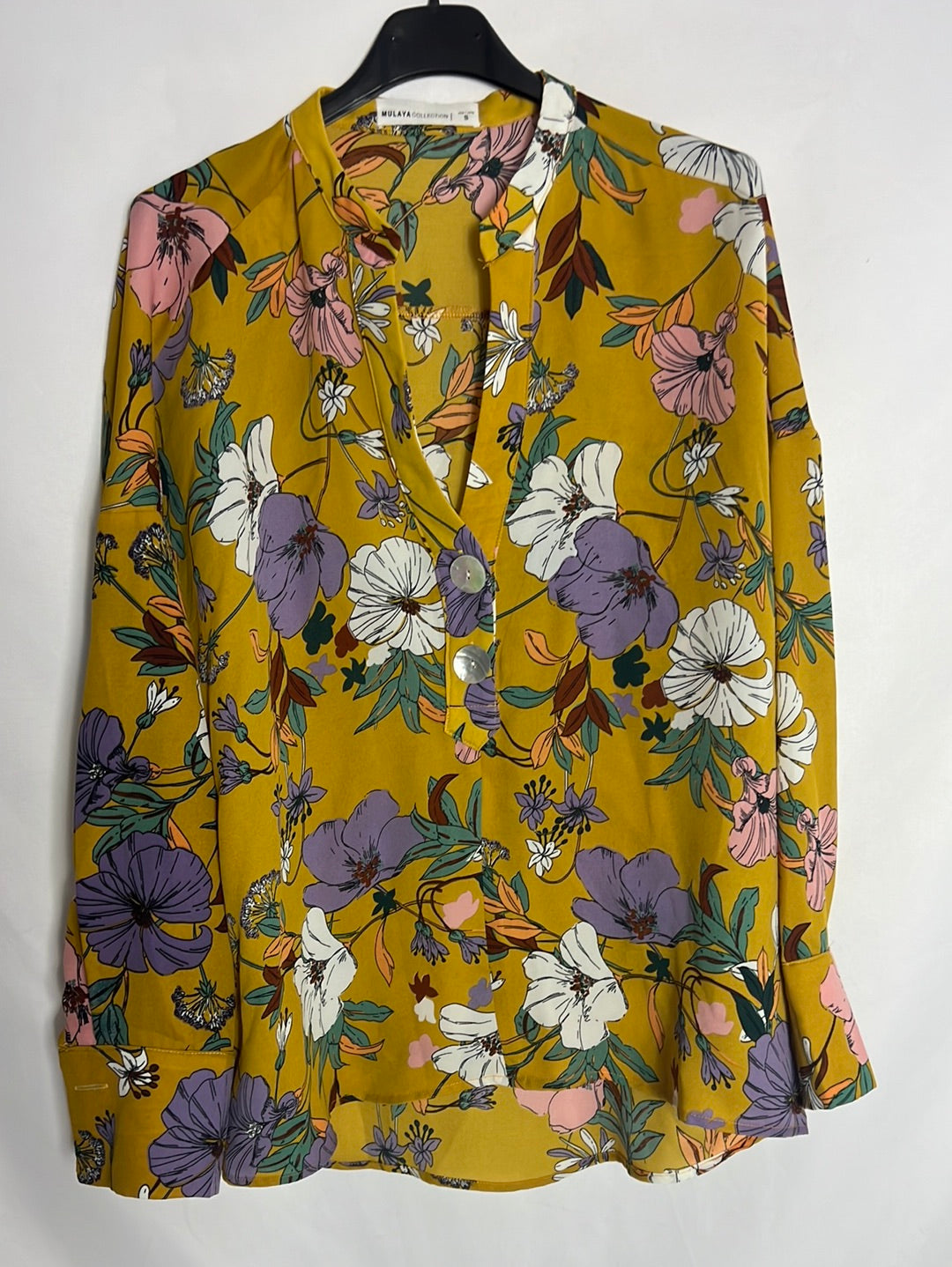 MULAYA. Flowy mustard floral blouse. TS