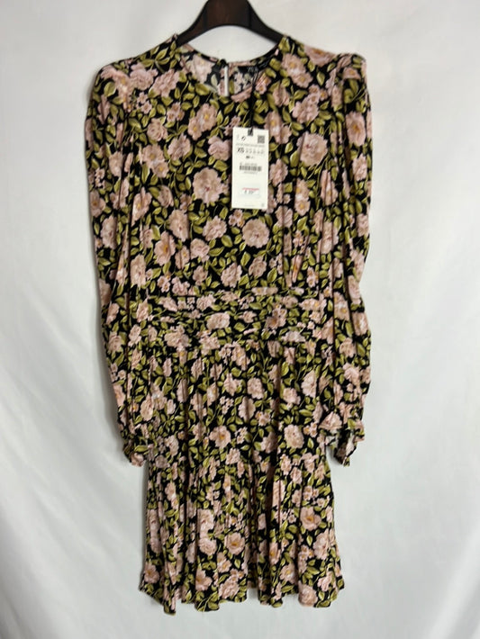 ZARA. Vestido corto estampado hombreras. T XS