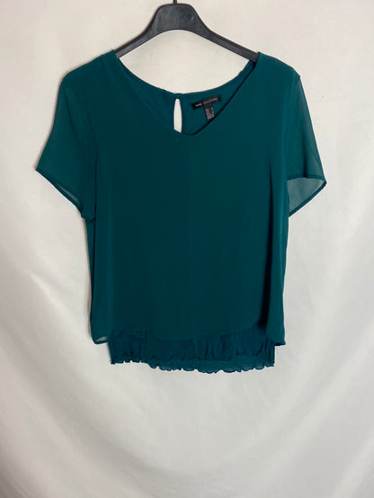 MANGO. Green short-sleeved blouse Tm