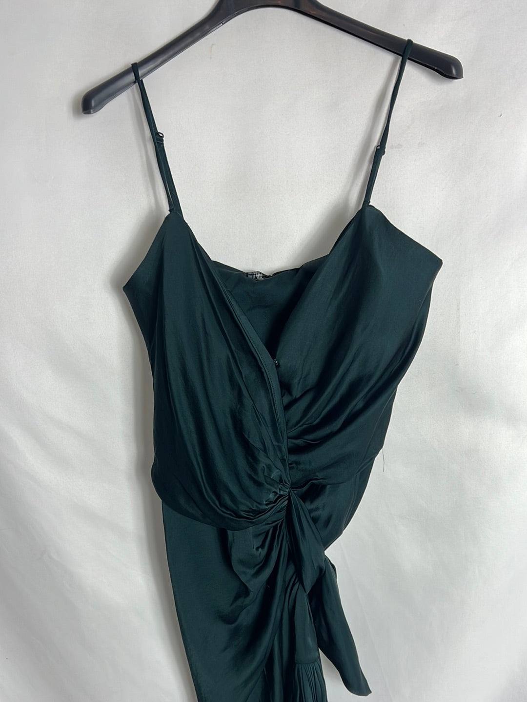 ZARA. Vestido midi satinado verde. T S