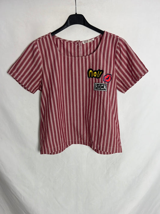 MISS BLUE. Top rayas burdeos parches. T M (S)