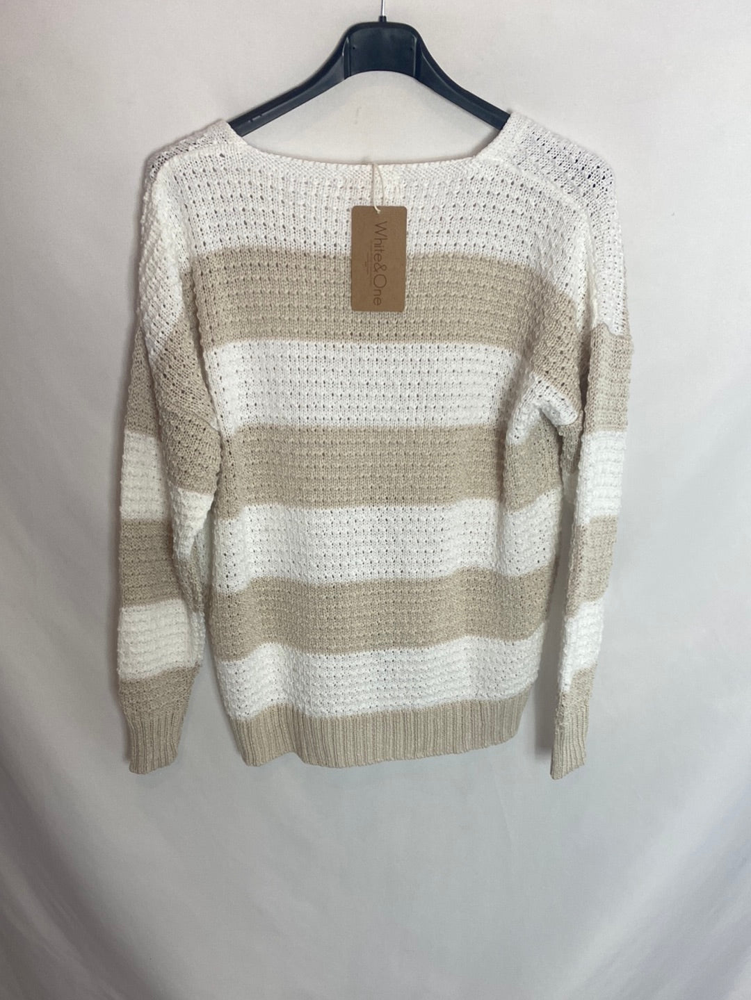 WHITE&amp;ONE. White and beige striped sweater TL