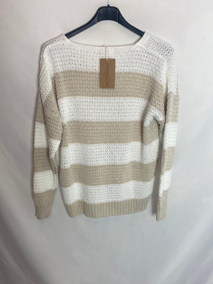 WHITE&amp;ONE. White and beige striped sweater TL