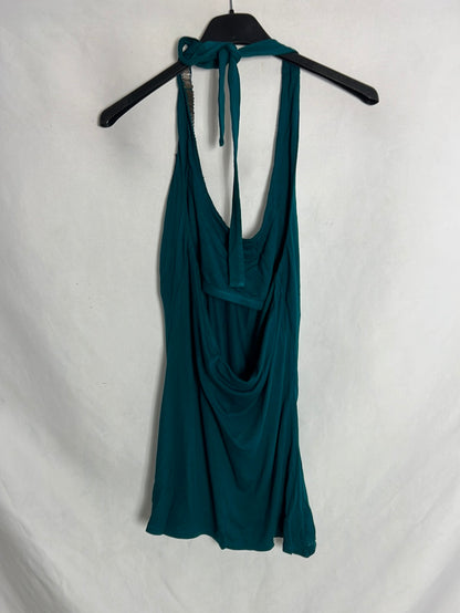 TWENTYONE. Top verde atado al cuello detalle cuello. T M