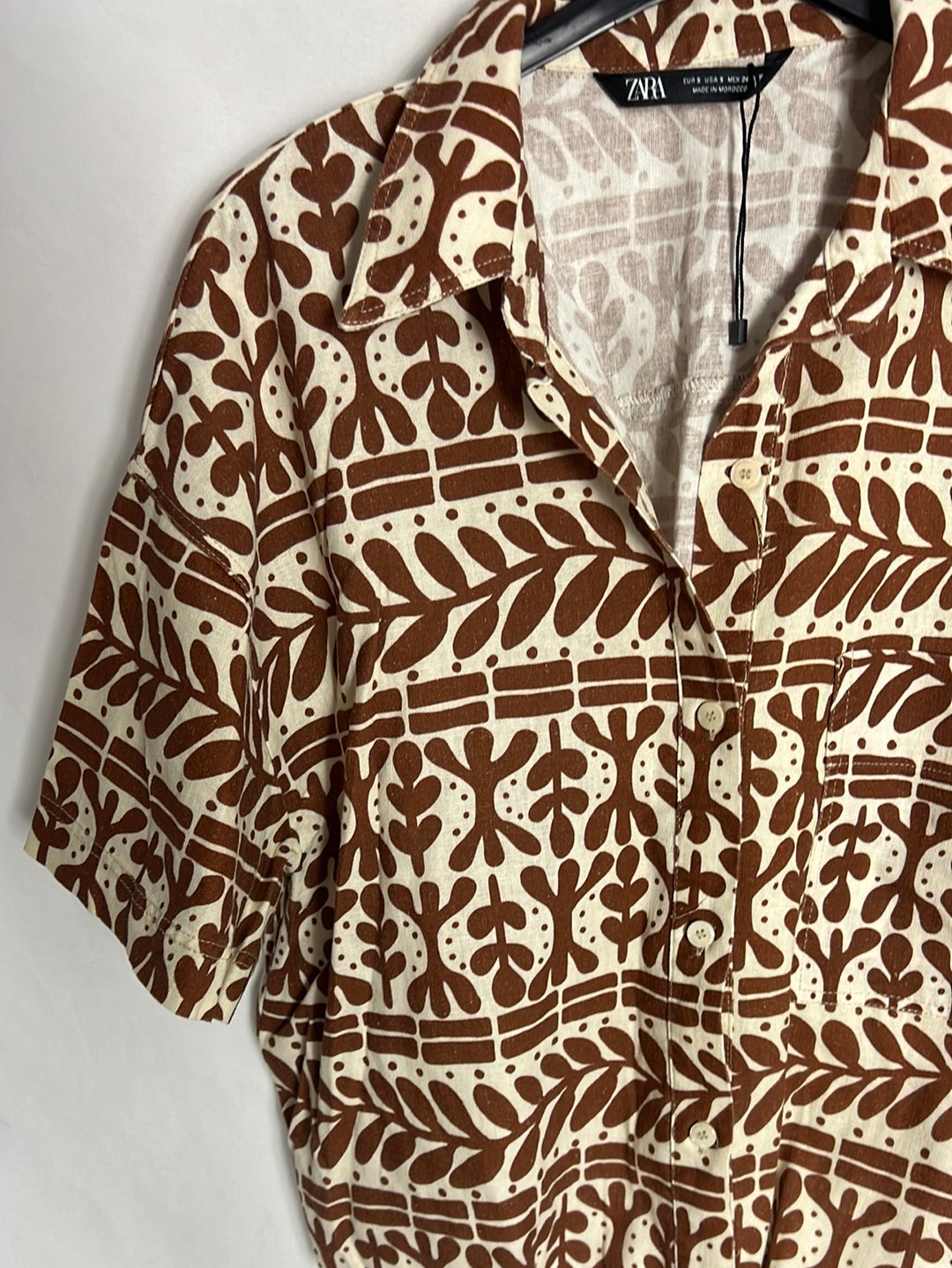 ZARA. Printed linen short-sleeved shirt. TS