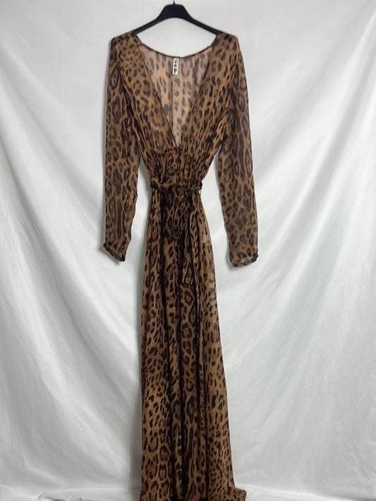 OTHERS. Long semi-sheer animal print dress TS