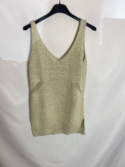 MANGO. Camiseta tirantes punto dorado T.s