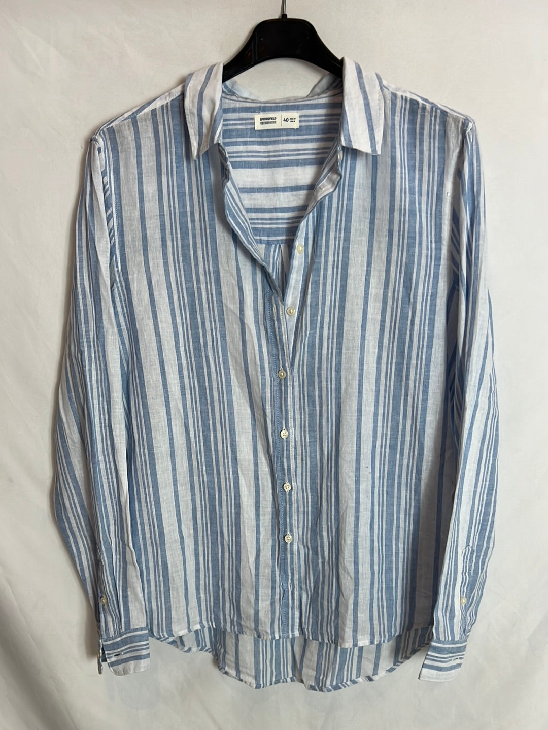 SPRINGFIELD. Blue and white striped blouse, size 40