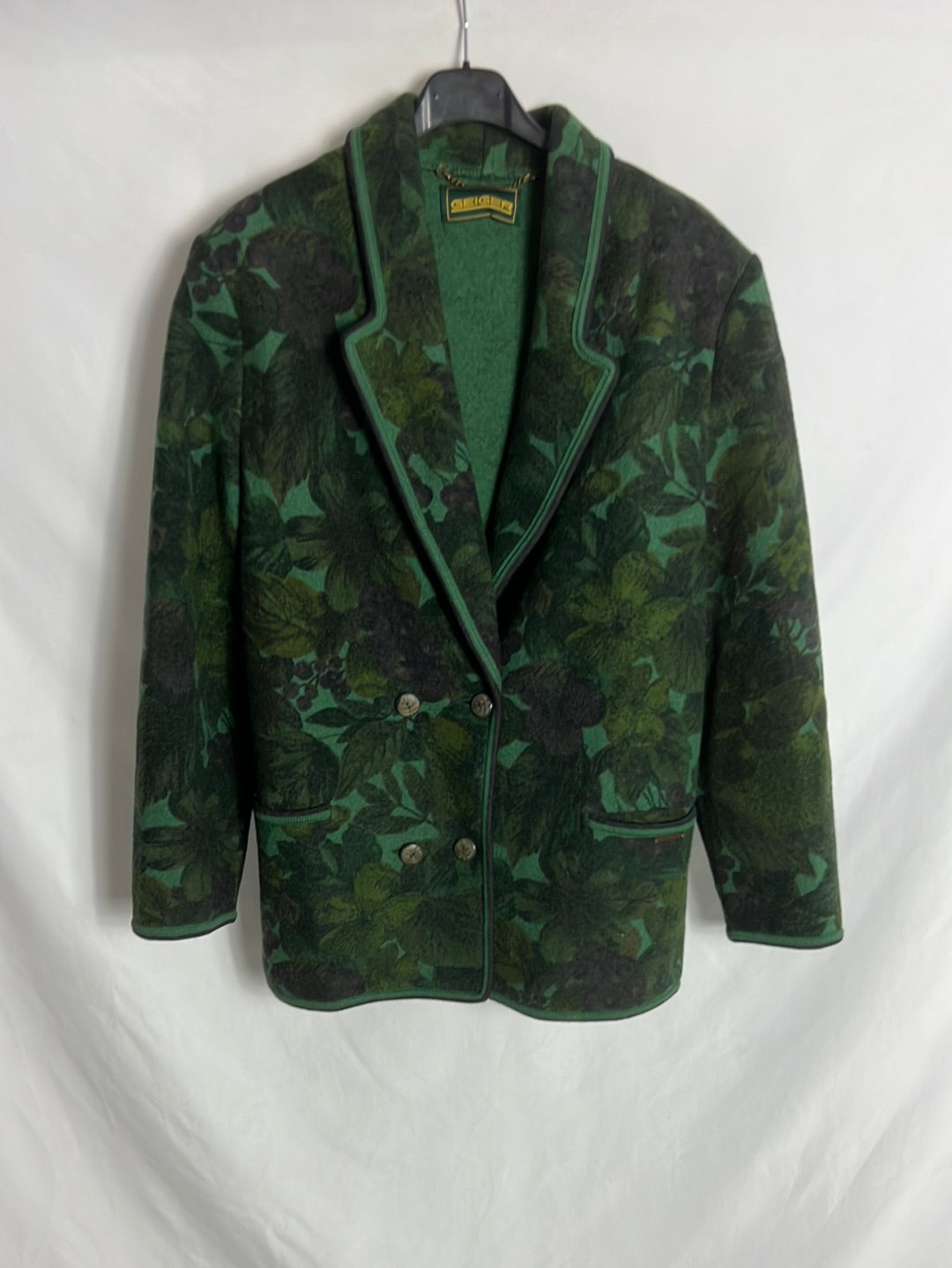 GEIGER. Chaqueta lana vintage verde estampada. T L
