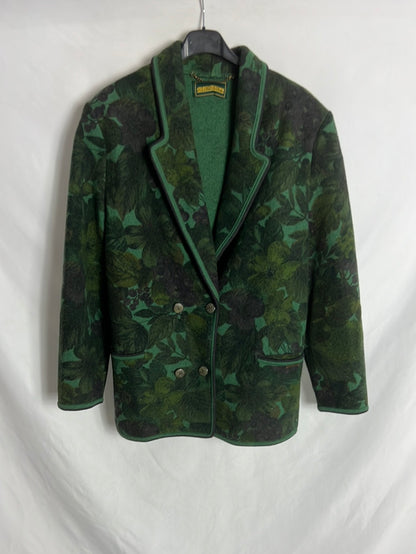GEIGER. Chaqueta lana vintage verde estampada. T L