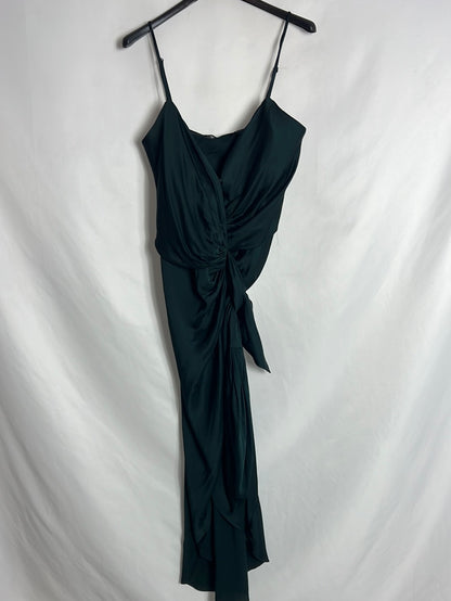 ZARA. Vestido midi satinado verde. T S