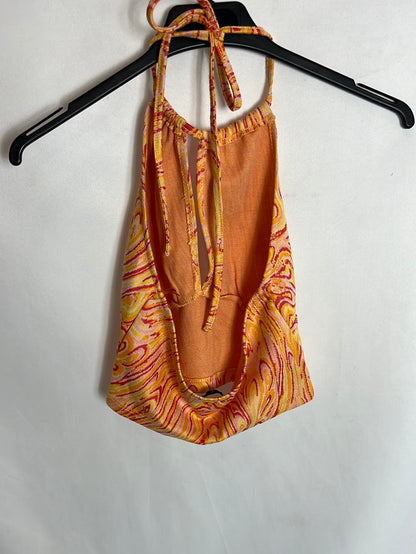 BERSHKA. Croptop estampado hippie T.xs