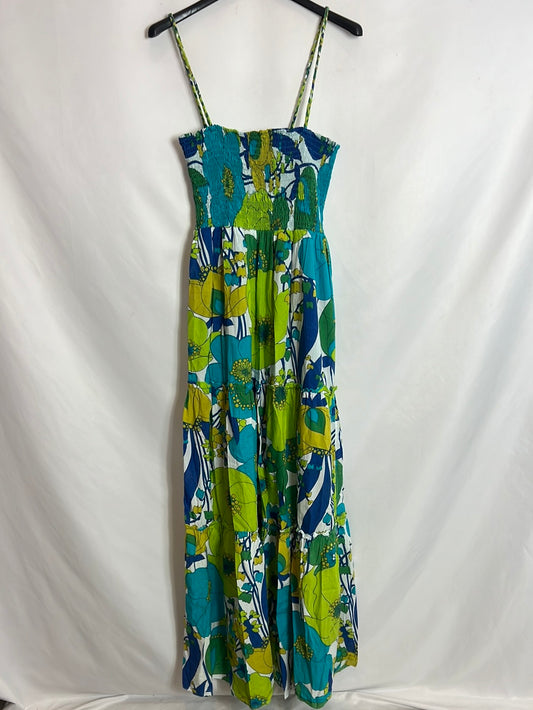 NATURAL VHIC. Long blue and green dress with gathered top. TL