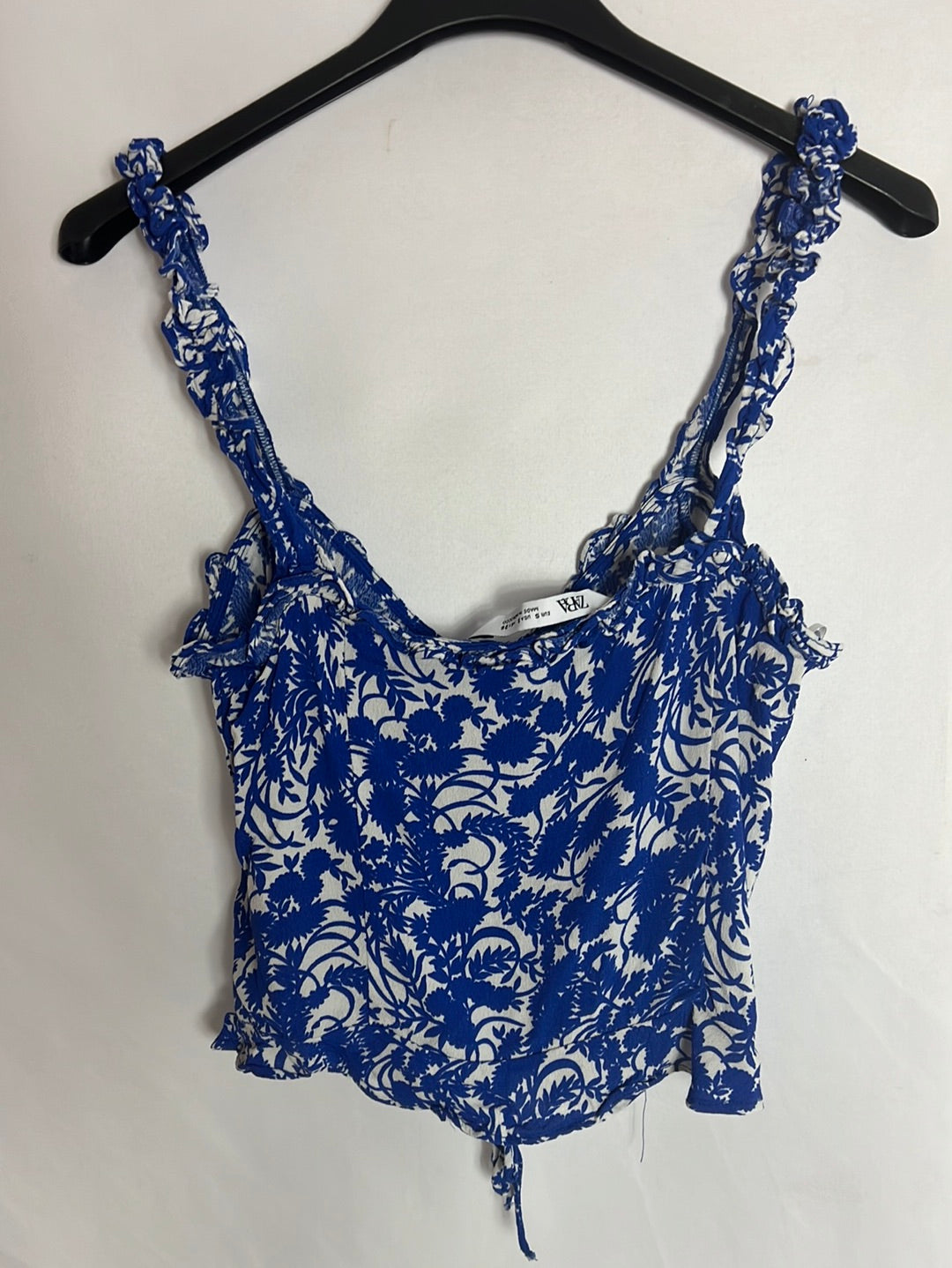 ZARA. Top azul estampado corto. T S