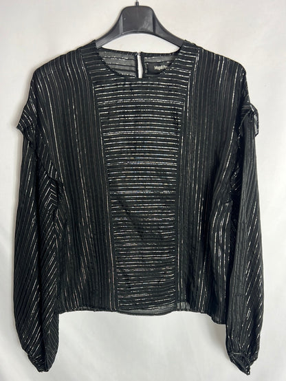 MAGALI PASCAL. Semi-sheer black blouse with silver threads. TS