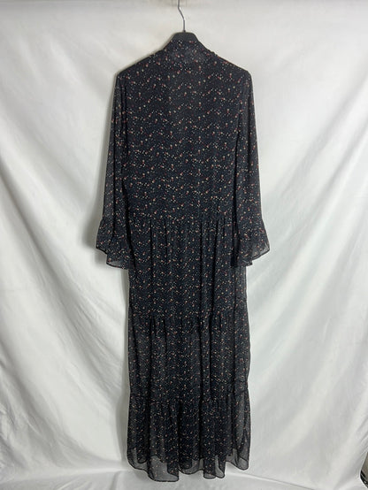 ZARA. Vestido largo gasa flores mini. T S