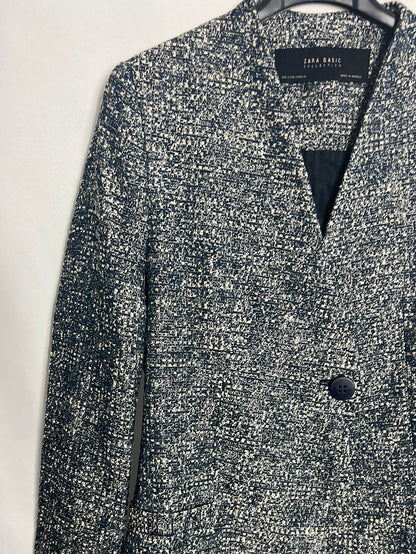 ZARA. Long blue and white tweed jacket. TS