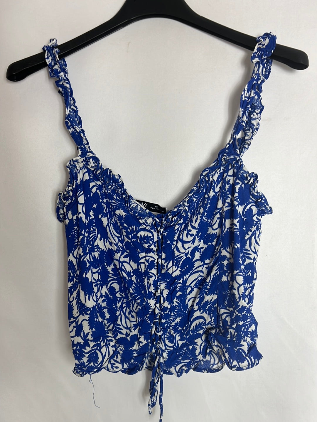 ZARA. Top azul estampado corto. T S