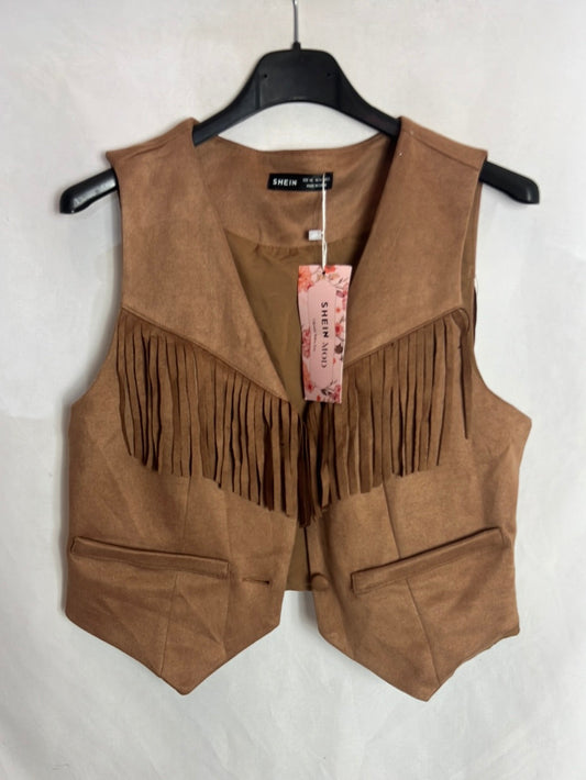 SHEIN. Beige Fringed Vest Size XS