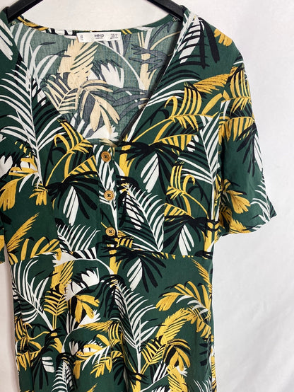 MANGO. Vestido midi palmas T.XS