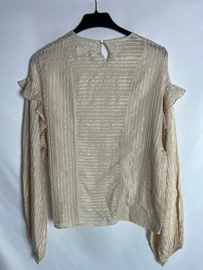 MAGALI PASCAL. Semi-sheer beige blouse with gold threads. TS