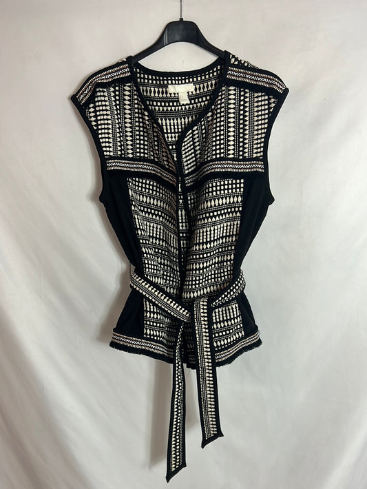 H&M. Chaleco blanco y negro bordado. T 36
