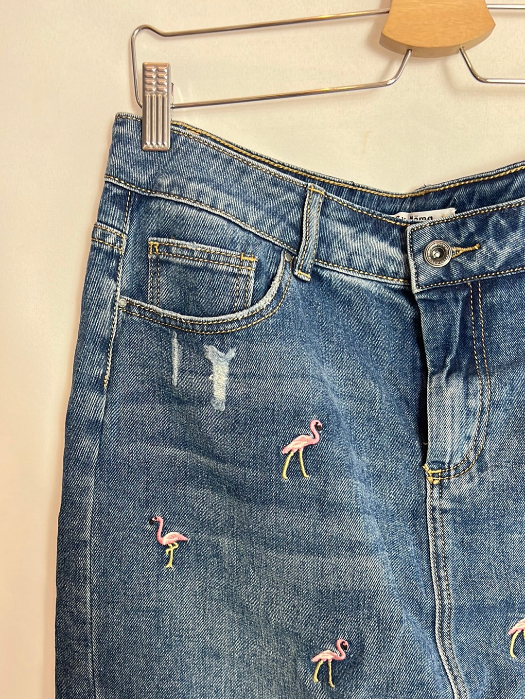 BY MÓMA. Flamenco denim skirt. TXL