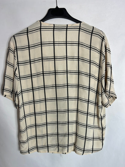 TOP SHOP. Blusa manga corta beige cuadros. T 36