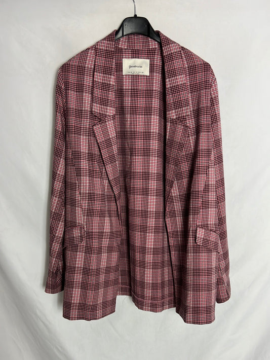 STRADIVARIUS. Blazer fina rosa cuadros. T M