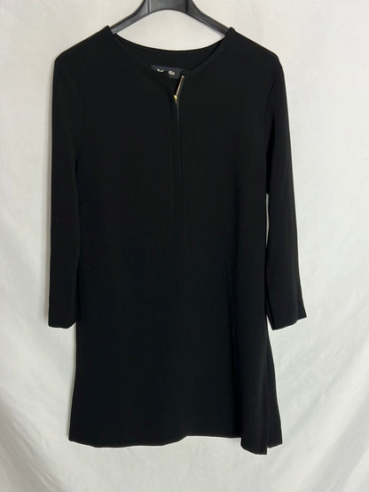 TINTORETTO. Short black dress with zippers. Size 36