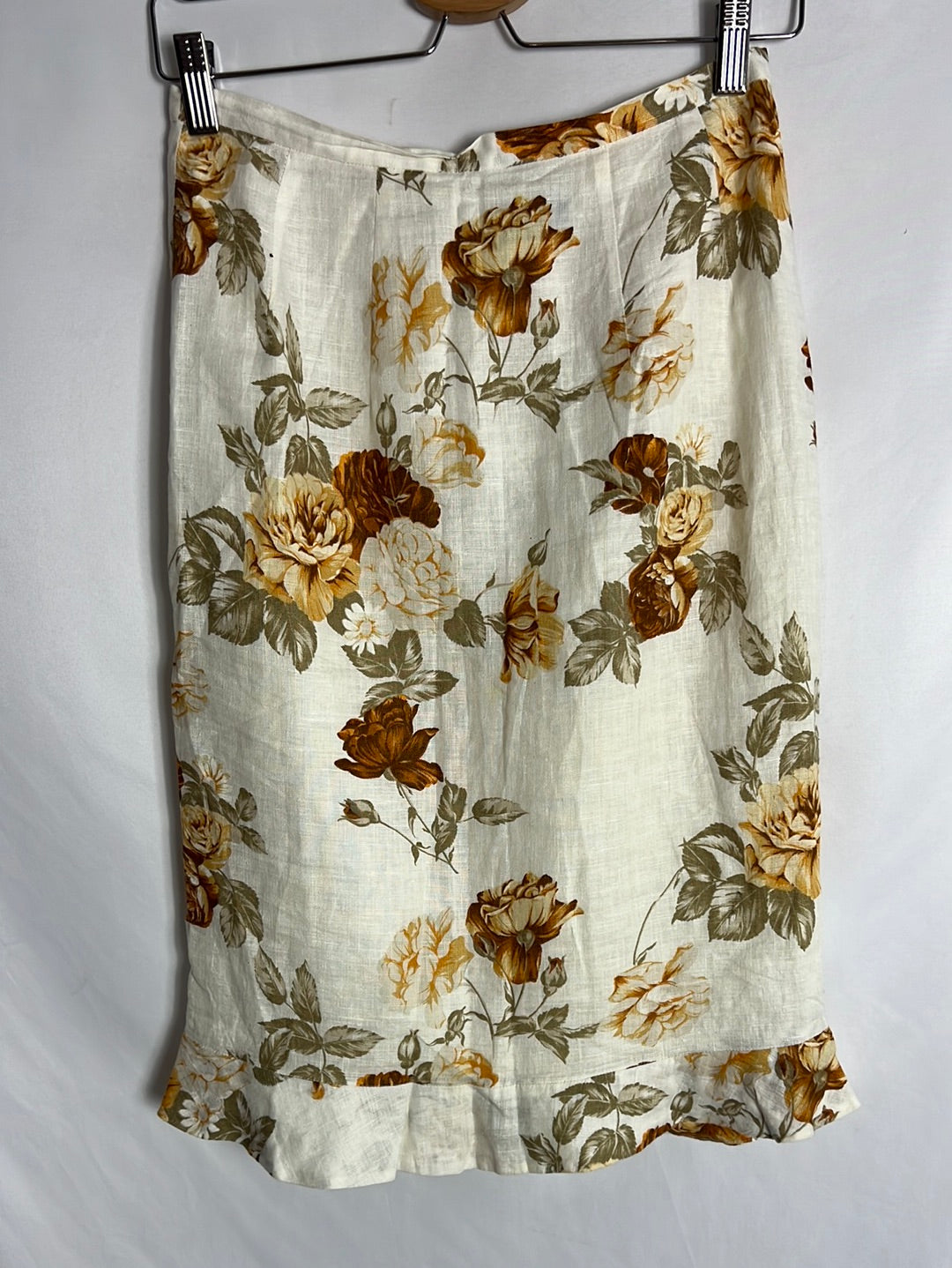 JAVIER OROQUIETA. Total look falda y top lino estampado. T 40 (tara)