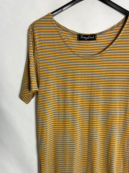 DENY WOOD. Vestido midi pegado rayas. T.L