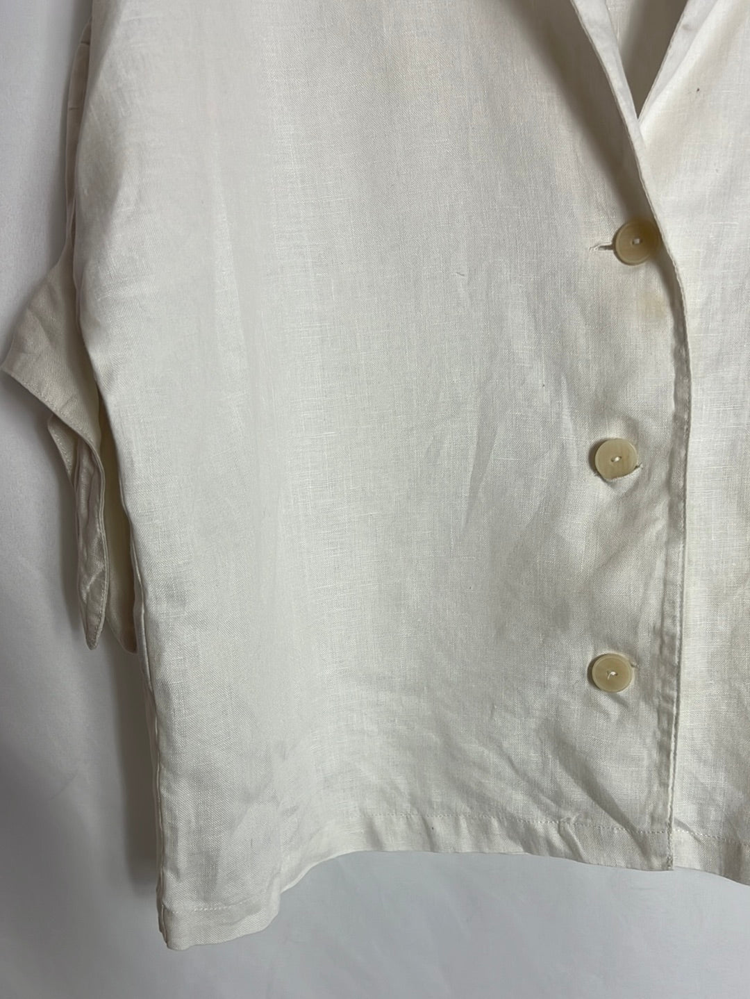 MANGO. Blusa lino lazo manga. T S (tara)