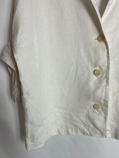 MANGO. Blusa lino lazo manga. T S (tara)