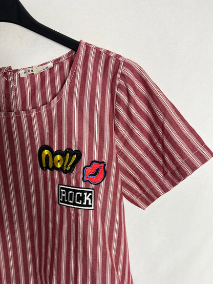 MISS BLUE. Top rayas burdeos parches. T M (S)