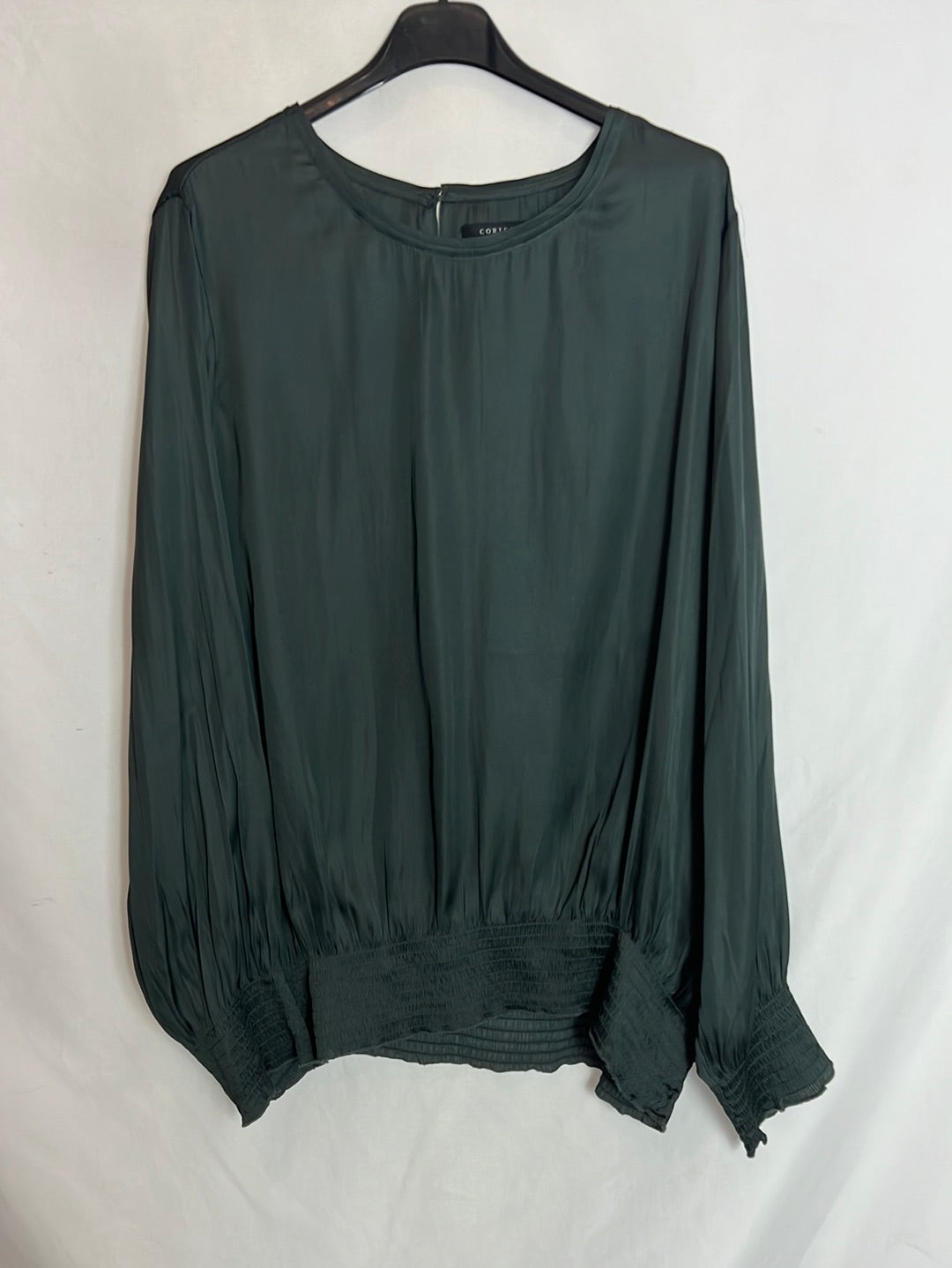 CORTEFIEL. Blusa satinada azul grisáceo. T XXL